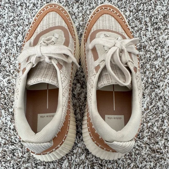 Dolce Vita Platform Sneakers Size 7.5 Beige Canvas Tan Suede Casual shoes - Picture 8 of 10